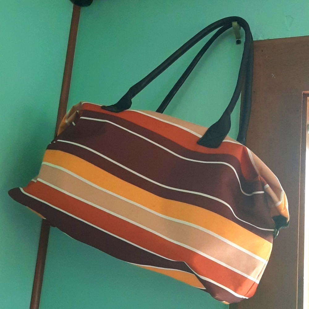 Retro Striped Snap-down Bag